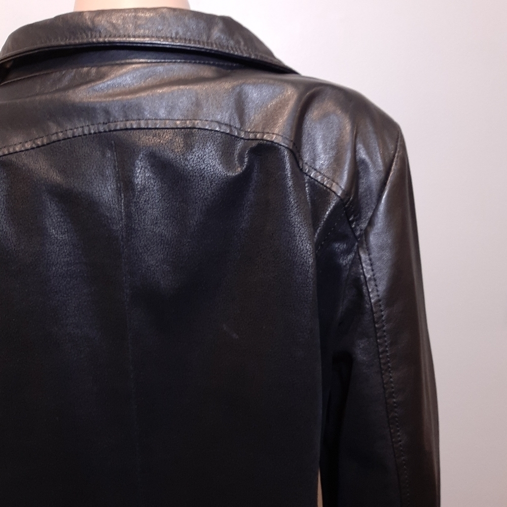 Blink By Danier Leather Jacket High Neck Mid Length Black Womens Size Large Coat - Picture 8 of 14